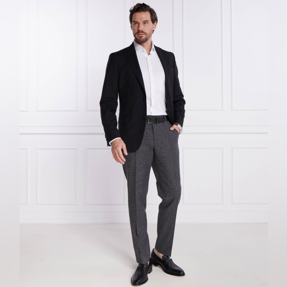 Boss Wool Speckled Dark Grey Trousers H-Genius-224 Pants, size 36R